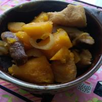Simmered Kabocha Pumpkin and Fried Tofu with Sweet Soy Sauce image