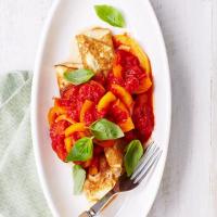 Omelette pancakes with tomato & pepper sauce image