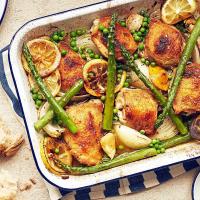 Lemon roasted spring chicken with asparagus image
