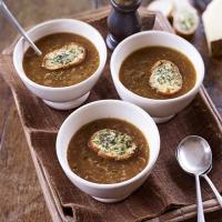 Onion soup with cheese & herb toasts image