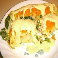Chicken, Spinach, Broccoli, and Cheese Crepes With Hollandaise S_image