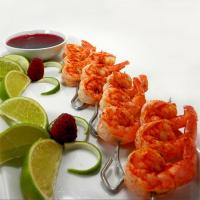 Butterfly Chili Lime Prawn Spedini with Raspberry Dipping Sauce image