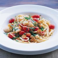 Pasta with Scallops, Garlic, Grape Tomatoes, and Parsley image
