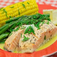 Salmon With Asparagus and Chive Butter Sauce image