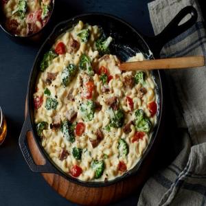 Macaroni and Cheese with Pork, Fire-Roasted Tomatoes and Broccoli_image