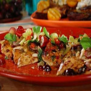 Grilled Chicken Salad with Apricot Glaze, Homemade Mustard Vinaigrette and Grape Salad_image