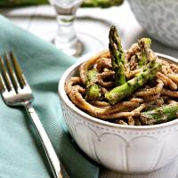 Pasta with Asparagus and Creamy Mushroom Sauce image