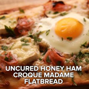 Uncured Honey Ham Croque Madame Flatbread Recipe by Tasty image
