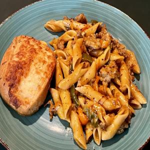 Cheddar Penne With Sausage and Peppers image