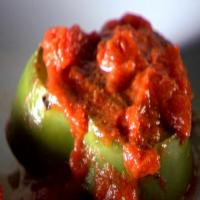 Pan Fried Meatloaf in Tricolor Peppers image