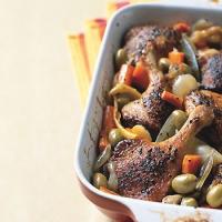 Spice-Rubbed Duck Legs Braised with Green Olives and Carrots image