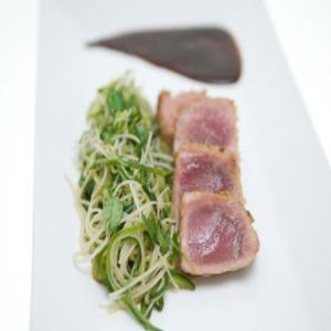 Rice Krispiesandtrade; Tuna with Cucumber Salad and Hoisin-Lime Sauce_image