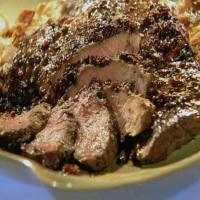 Johnny Garlic's Grilled Peppered Steak with Cabernet Balsamic Sauce_image