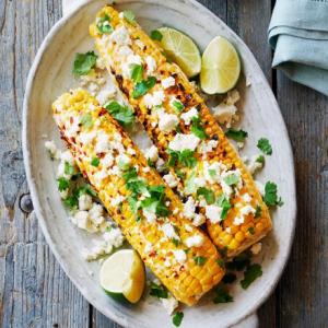 Grilled corn with chilli mayonnaise, coriander & feta image
