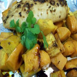 Chipotle-Glazed Roast Chicken With Sweet Potatoes image