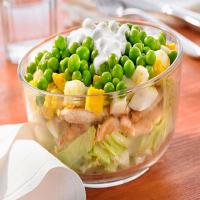 Layered Egg, Chicken and Pea Salad image