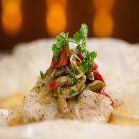 Grouper Steamed in Parchment with Sour Orange Sauce and Martini Relish image