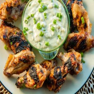 Grilled Wings with Honey Bourbon Glaze and Roquefort Dip image