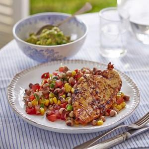 Cajun grilled chicken with lime black-eyed bean salad & guacamole_image