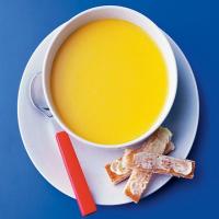 Carrot & cheddar soup with toast soldiers image