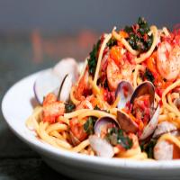 Emeril's Shrimp, Clams, Kale And Pasta_image