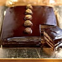 Dark Chocolate-Caramel Cake with Gold-Dusted Chestnuts image