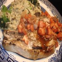 Pork Chops With Roasted Shallot, Tomato, and Rosemary Relish_image