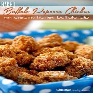 Buffalo Popcorn Chicken with Creamy Honey Buffalo Dip - Carlsbad Cravings_image