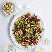 Miso-glazed tofu steaks with beansprout salad & egg strands image