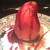 Red Wine Poached Pears with Chocolate Filling image