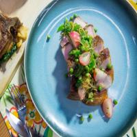 Skillet Roasted Pork Chops with Spring Vegetables and Mustard Sauce image