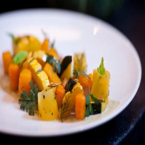Heirloom Squash Salad With Pepita Purée and Pickled Shallots_image