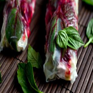 Spring Rolls With Beets, Brown Rice, Eggs and Herbs image