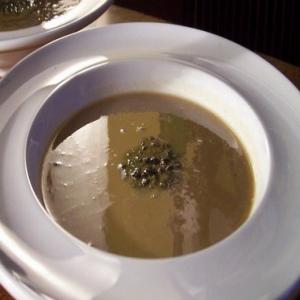 Chestnut and Sherry Soup with Truffle Garnish_image