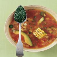Mexican Fiesta Soup with Roasted Tomatillo and Cilantro Pesto image