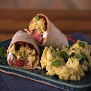 Breakfast Burritos with Mocha-Rubbed Steak, Green Eggs and Chocolate BBQ Sauce_image