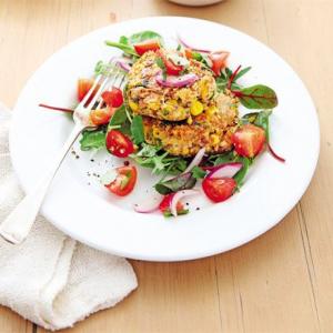Cheesy bean & sweetcorn cakes with quick salsa_image