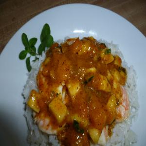 Shrimp With Banana, Guava Salsa over Coconut Rice_image