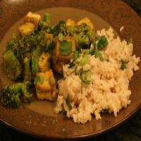 Thai Tofu W/Red Curry Sauce over Coconut Scallion Rice_image