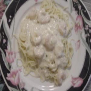 Shrimp in Cream sauce over angle hair pasta_image