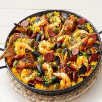 Grilled Paella with Chicken, Chorizo, Shrimp and Mussels image