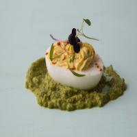 Deviled Eggs With Asparagus Puree_image