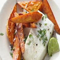 Halibut with Sweet Potato Fries and Lime image