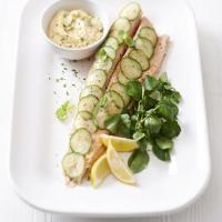 Foil-poached salmon with herby mayo image