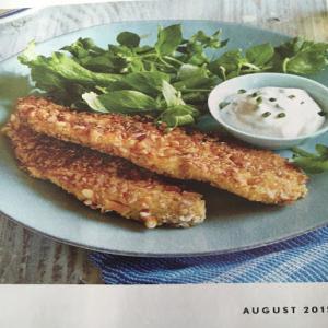 Pretzel Crusted Chicken Breast Tenders with garlicky dipping sauce Recipe - (4.6/5) image