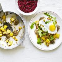 Scandi-style sausage hash with pickled beetroot image