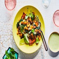 Stuffed Sweet Potatoes with Curried Chickpeas and Mushrooms image