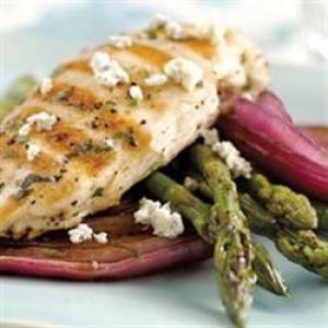 Grilled Chicken and Asparagus with Crumbled Blue Cheese_image