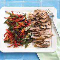 Broiled Soy-Glazed Pork with Rice and Asian Vegetables image
