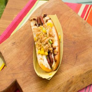Spicy Mango Hot Dogs with Crunchy Fried Onions image